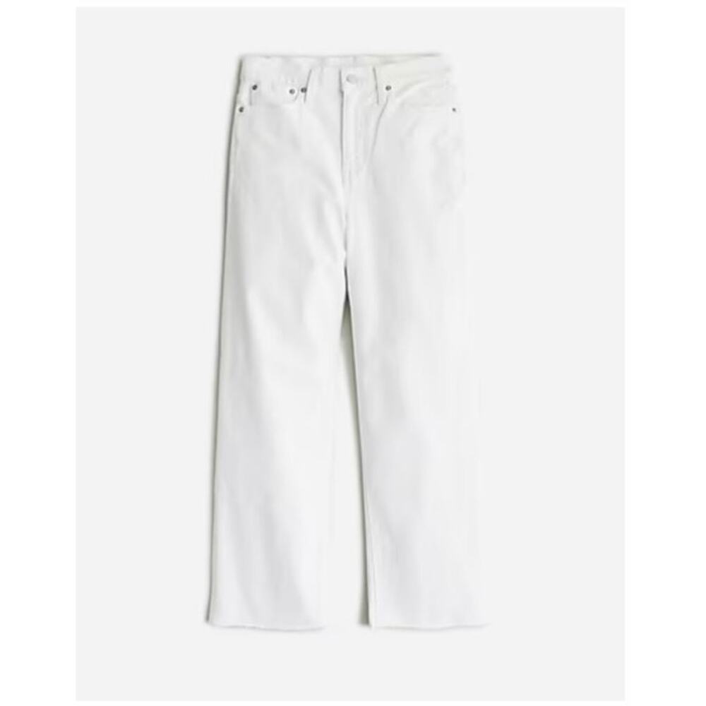 J.Crew Jeans WMNS 33 White Slim Wide Leg Raw Hem High-Rise Denim Modern Preppy